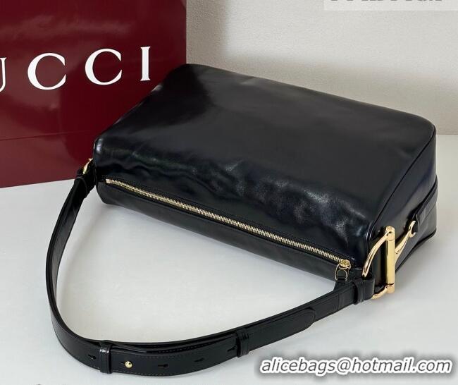 Good Taste Gucci Half Horsebit large shoulder bag in Crinkle Patent Leather 862530 Black 2026