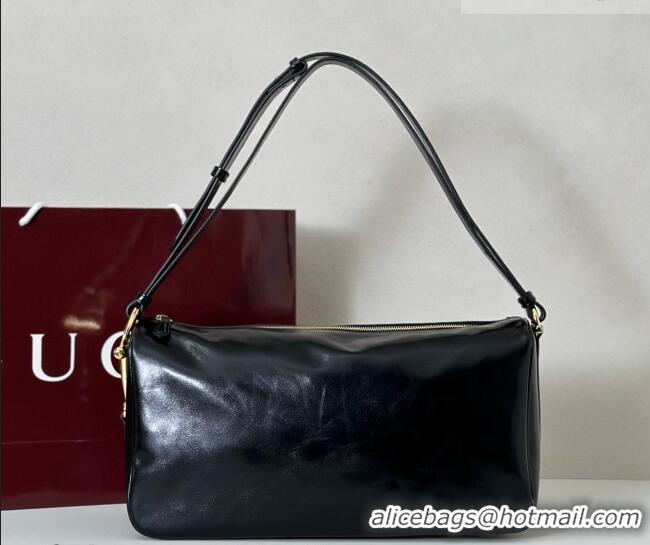 Good Taste Gucci Half Horsebit large shoulder bag in Crinkle Patent Leather 862530 Black 2026