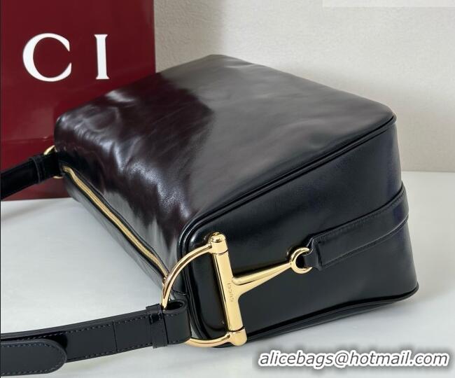 Good Taste Gucci Half Horsebit large shoulder bag in Crinkle Patent Leather 862530 Black 2026