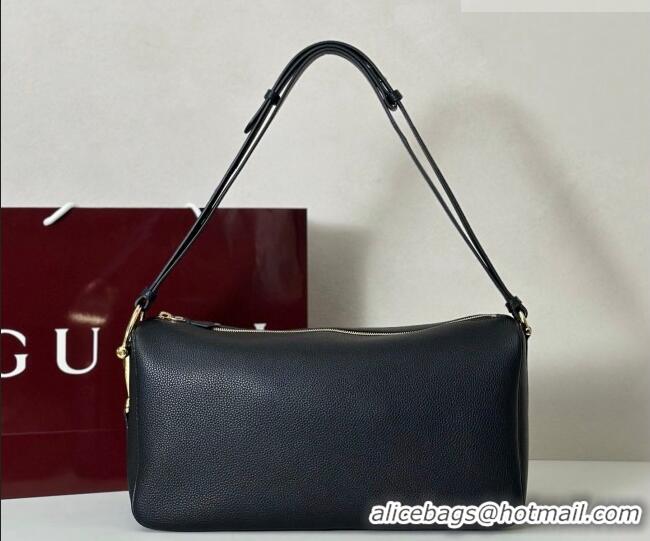 Buy Discount Gucci Half Horsebit large shoulder bag in Grainy Leather 862530 Black 2026