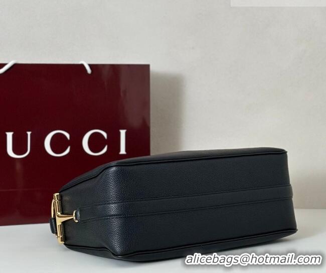 Buy Discount Gucci Half Horsebit large shoulder bag in Grainy Leather 862530 Black 2026