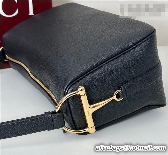 Buy Discount Gucci Half Horsebit large shoulder bag in Grainy Leather 862530 Black 2026