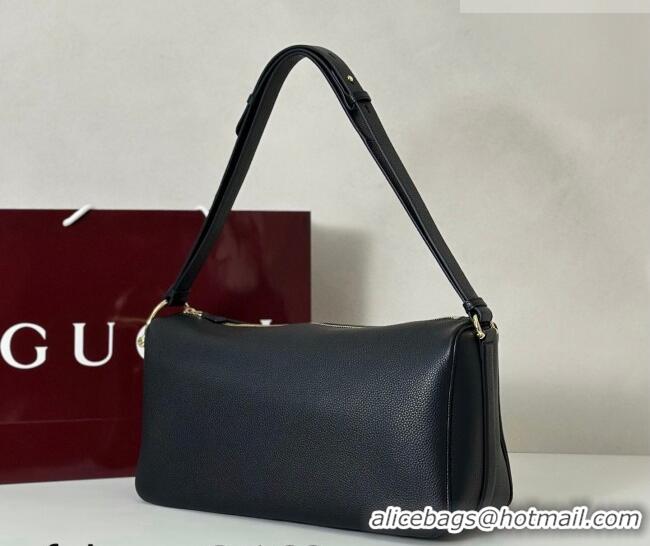 Buy Discount Gucci Half Horsebit large shoulder bag in Grainy Leather 862530 Black 2026