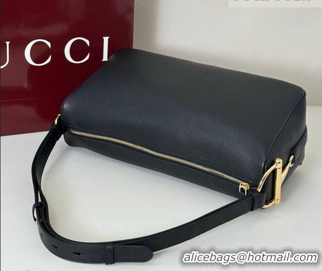 Buy Discount Gucci Half Horsebit large shoulder bag in Grainy Leather 862530 Black 2026