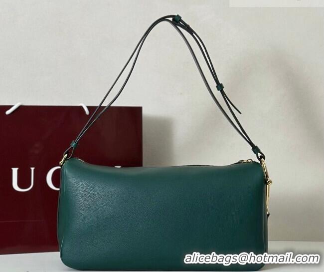 Top Quality Gucci Half Horsebit large shoulder bag in Grainy Leather 862530 Green 2026