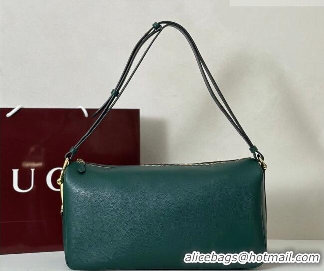 Top Quality Gucci Half Horsebit large shoulder bag in Grainy Leather 862530 Green 2026