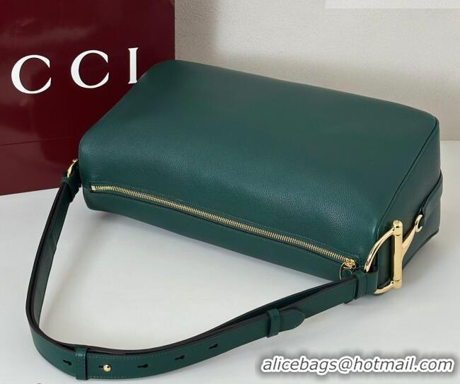 Top Quality Gucci Half Horsebit large shoulder bag in Grainy Leather 862530 Green 2026