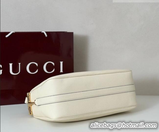 Top Quality Gucci Half Horsebit large shoulder bag in Grainy Leather 862530 White 2026