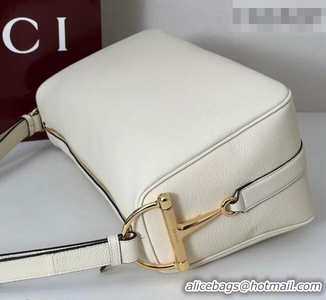 Top Quality Gucci Half Horsebit large shoulder bag in Grainy Leather 862530 White 2026