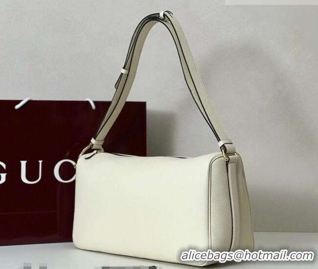 Top Quality Gucci Half Horsebit large shoulder bag in Grainy Leather 862530 White 2026