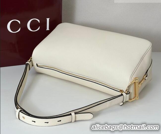 Top Quality Gucci Half Horsebit large shoulder bag in Grainy Leather 862530 White 2026
