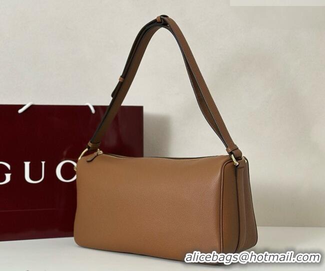 Best Quality Gucci Half Horsebit large shoulder bag in Grainy Leather 862530 Brown 2026