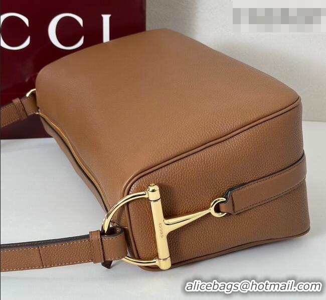 Best Quality Gucci Half Horsebit large shoulder bag in Grainy Leather 862530 Brown 2026