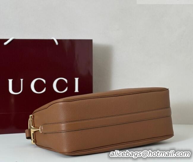 Best Quality Gucci Half Horsebit large shoulder bag in Grainy Leather 862530 Brown 2026