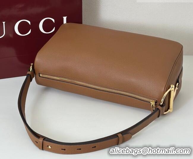 Best Quality Gucci Half Horsebit large shoulder bag in Grainy Leather 862530 Brown 2026