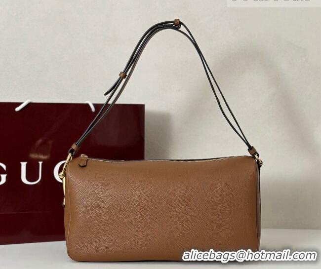 Best Quality Gucci Half Horsebit large shoulder bag in Grainy Leather 862530 Brown 2026