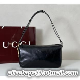 Buy Fashionable Gucci Half Horsebit medium shoulder bag in Crinkle Patent Leather 860787 Black 2026