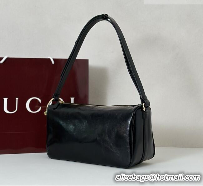 Buy Fashionable Gucci Half Horsebit medium shoulder bag in Crinkle Patent Leather 860787 Black 2026