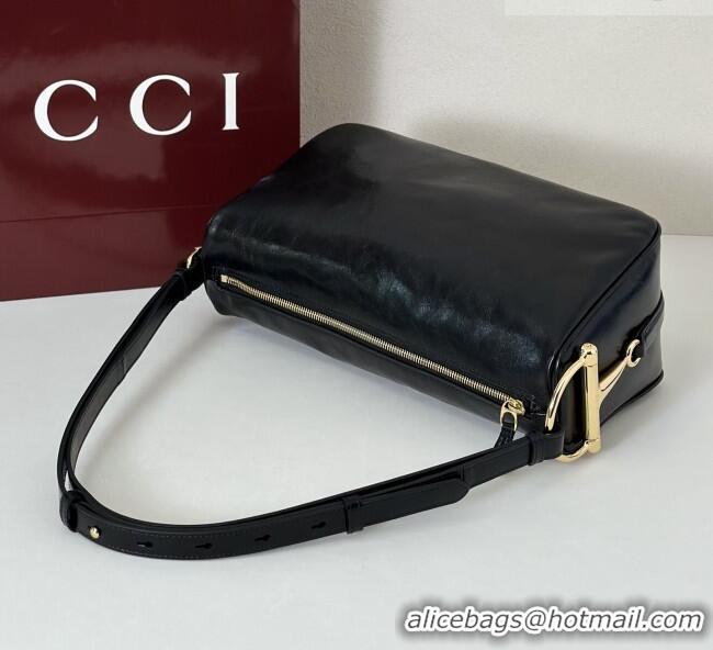 Buy Fashionable Gucci Half Horsebit medium shoulder bag in Crinkle Patent Leather 860787 Black 2026