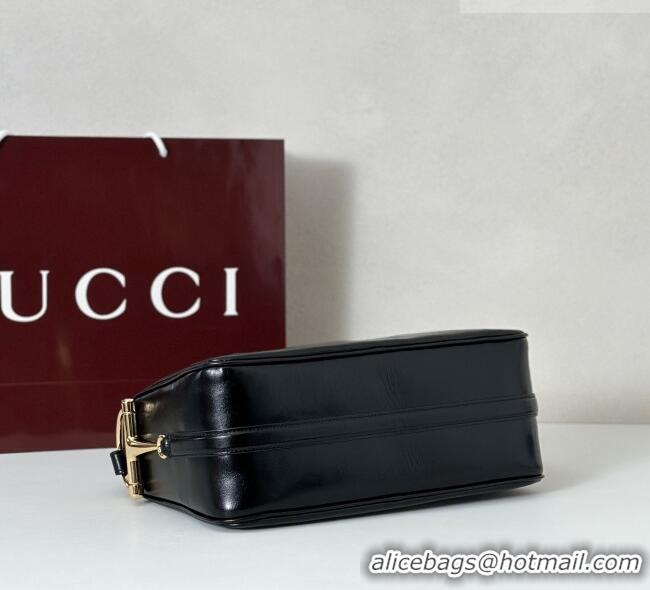 Buy Fashionable Gucci Half Horsebit medium shoulder bag in Crinkle Patent Leather 860787 Black 2026