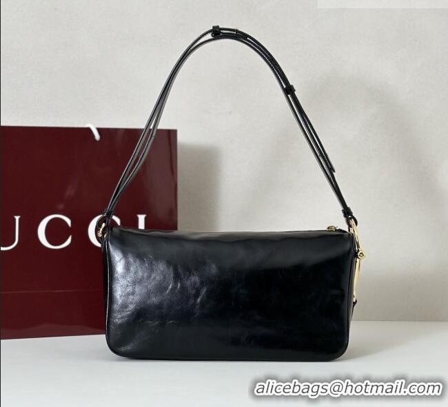 Buy Fashionable Gucci Half Horsebit medium shoulder bag in Crinkle Patent Leather 860787 Black 2026