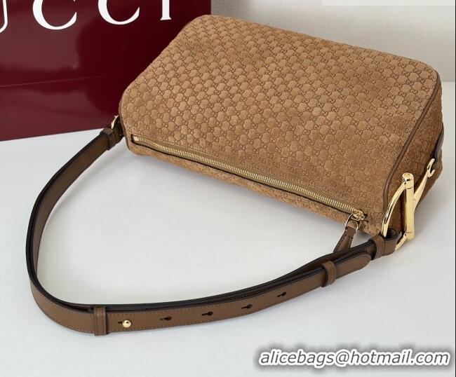 Best Product Gucci Half Horsebit medium shoulder bag in GG Suede 860787 Brown 2026