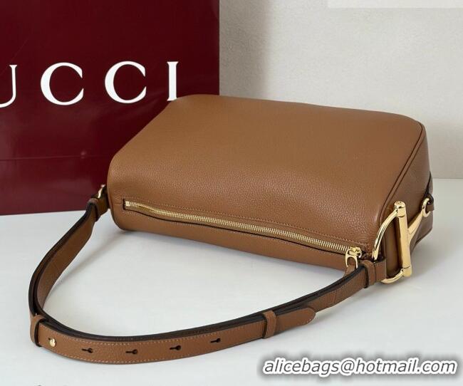 New Design Gucci Half Horsebit medium shoulder bag in Leather 860787 Brown 2026