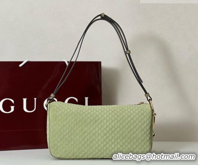 Top Design Gucci Half Horsebit medium shoulder bag in GG Suede 860787 Dusty Green 2026