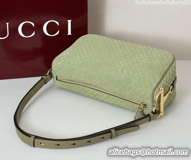 Top Design Gucci Half Horsebit medium shoulder bag in GG Suede 860787 Dusty Green 2026