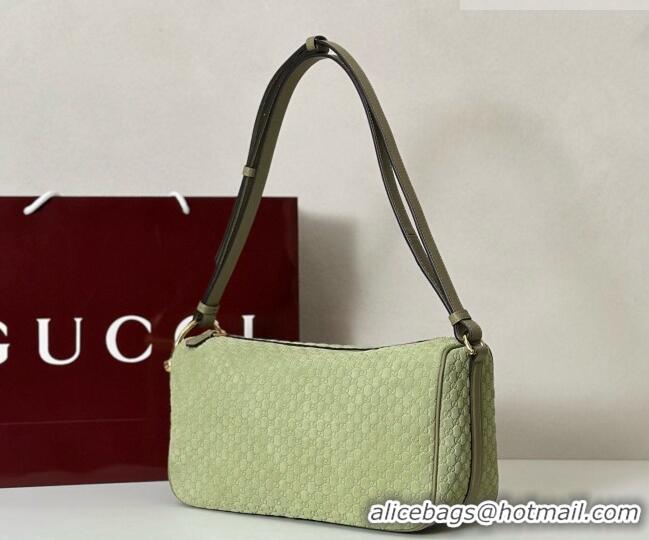 Top Design Gucci Half Horsebit medium shoulder bag in GG Suede 860787 Dusty Green 2026