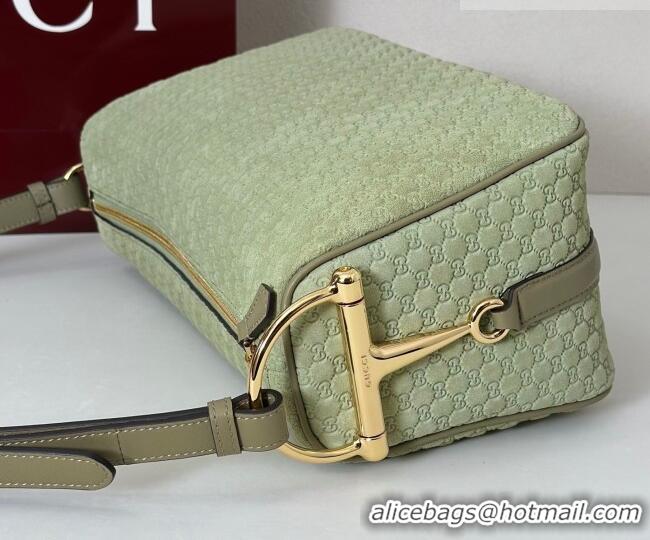 Top Design Gucci Half Horsebit medium shoulder bag in GG Suede 860787 Dusty Green 2026