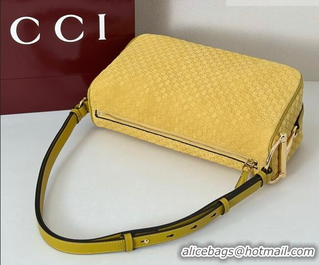 Promotional Gucci Half Horsebit medium shoulder bag in GG Suede 860787 Mustard Yellow 2026
