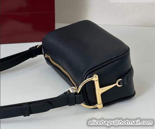 Luxury Discount Gucci Half Horsebit mini shoulder bag in Grainy Leather 860784 Black 2026