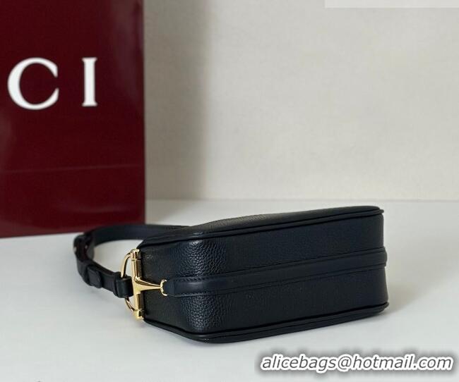 Luxury Discount Gucci Half Horsebit mini shoulder bag in Grainy Leather 860784 Black 2026