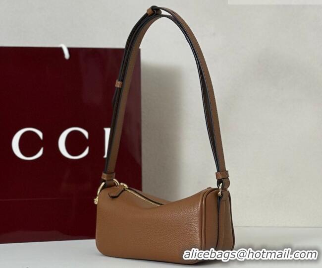 Top Quality Gucci Half Horsebit mini shoulder bag in Grainy Leather 860784 Brown 2026
