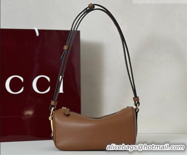 Top Quality Gucci Half Horsebit mini shoulder bag in Grainy Leather 860784 Brown 2026