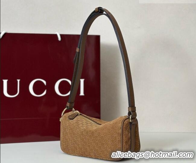 Best Price Gucci Half Horsebit mini shoulder bag in GG Suede 860784 Brown 2026