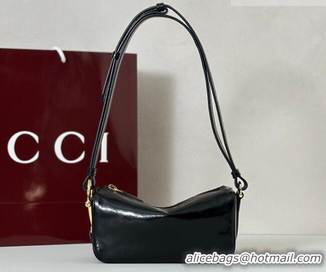 Cheapest Gucci Half Horsebit mini shoulder bag in Crinkle Patent Leather 860784 Black 2026