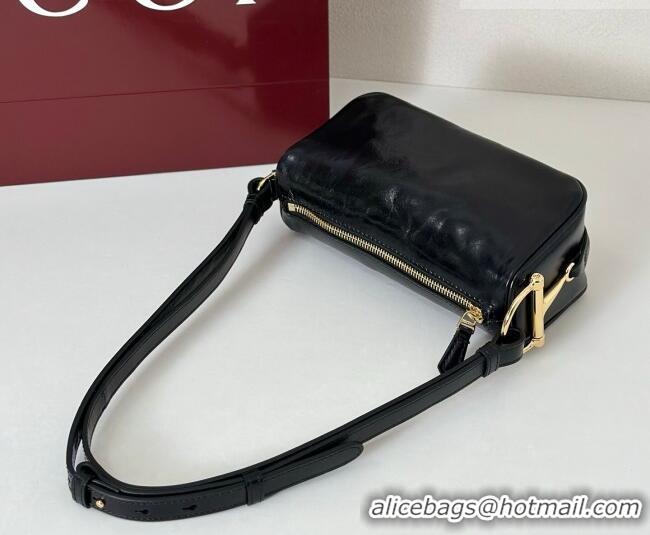 Cheapest Gucci Half Horsebit mini shoulder bag in Crinkle Patent Leather 860784 Black 2026