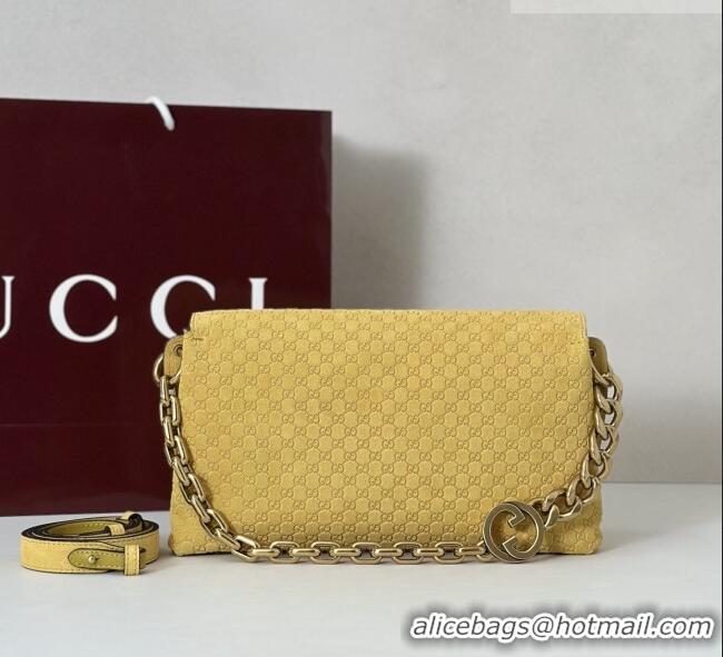 Buy Discount Gucci Medium shoulder bag with chain in GG Suede 857622 Mustard Yellow 2026
