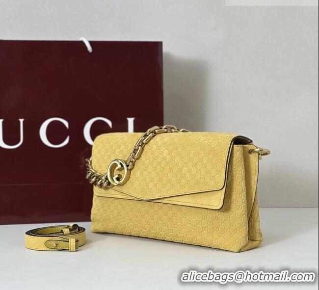 Buy Discount Gucci Medium shoulder bag with chain in GG Suede 857622 Mustard Yellow 2026