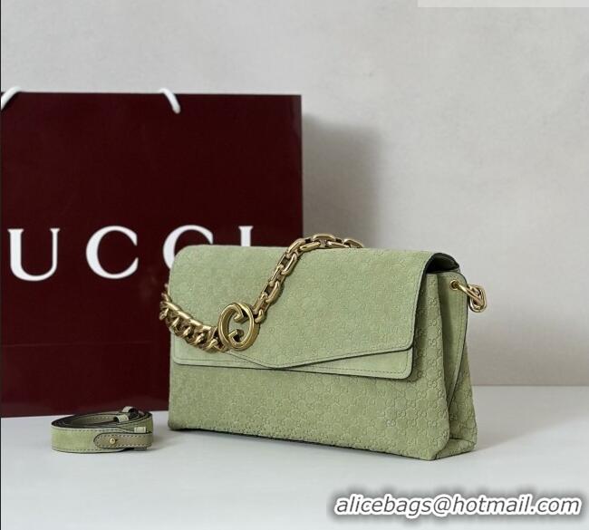 Cheapest Gucci Medium shoulder bag with chain in GG Suede 857622 Dusty Green 2026