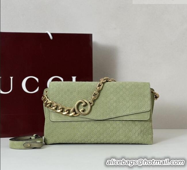 Cheapest Gucci Medium shoulder bag with chain in GG Suede 857622 Dusty Green 2026