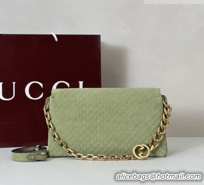 Cheapest Gucci Medium shoulder bag with chain in GG Suede 857622 Dusty Green 2026