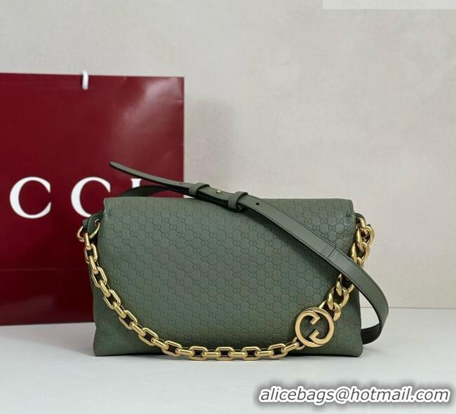Best Quality Gucci Medium shoulder bag with chain in GG Leather 857622 Sage Green 2026