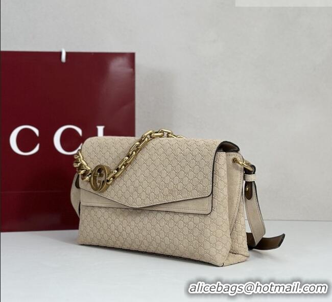 Cheapest Gucci Medium shoulder bag with chain in GG Suede 857622 Beige 2026