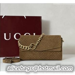 Best Grade Gucci Medium shoulder bag with chain in GG Suede 857622 Brown 2026
