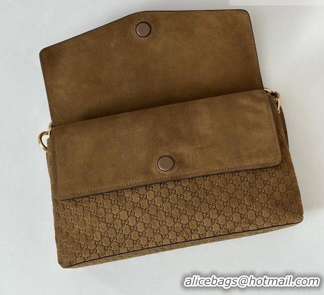 Best Grade Gucci Medium shoulder bag with chain in GG Suede 857622 Brown 2026