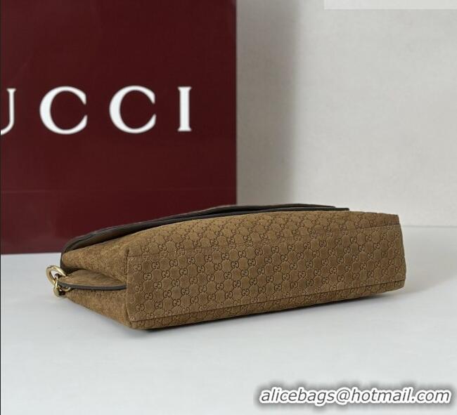 Best Grade Gucci Medium shoulder bag with chain in GG Suede 857622 Brown 2026