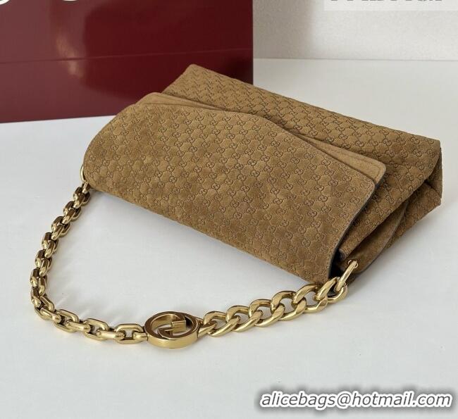 Best Grade Gucci Medium shoulder bag with chain in GG Suede 857622 Brown 2026